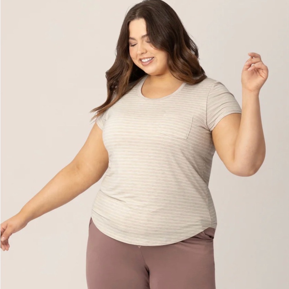 Kindred Bravely Cream Striped Short Sleeve Nursing Pumping Tee